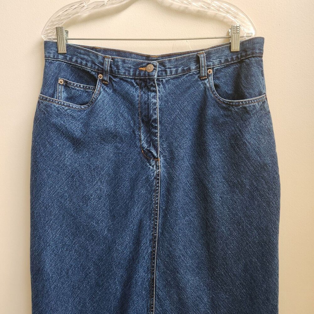 Bill Blass Jean Skirt Women 14 Blue Denim Back Slit Maxi Retro Grunge Casual Y2K - Picture 2 of 15